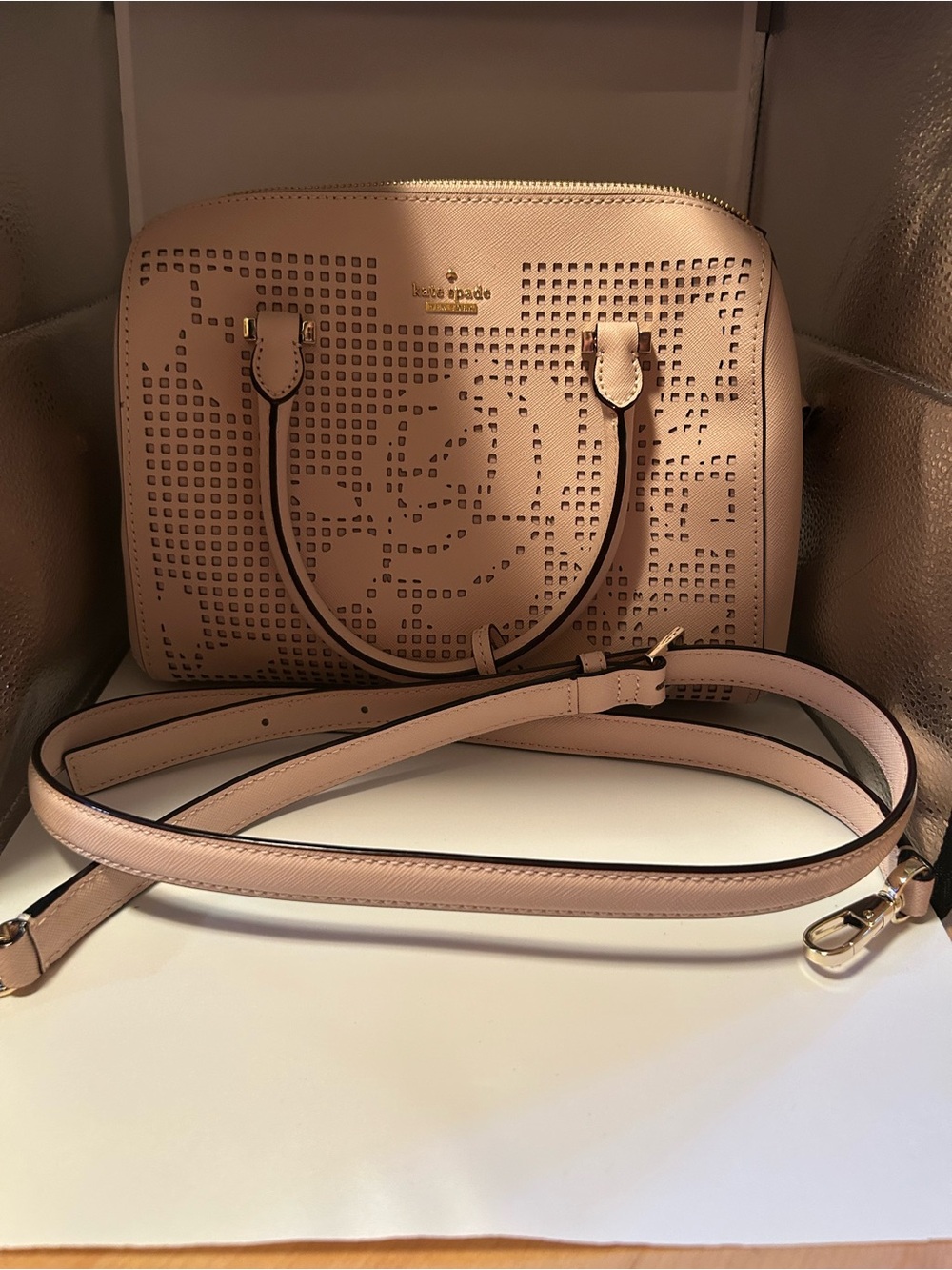 Kate Spade pink Cameron Sreet floral design laser cut satchel strap office core - Picture 4 of 8